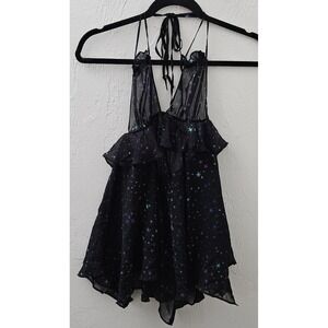 Vintage Victoria's Secret 2012 Black Shear Babydoll Lingerie Stars Size Small